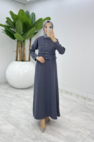 Antrasit Hasibe Elbise Takım Tesettür Giyim