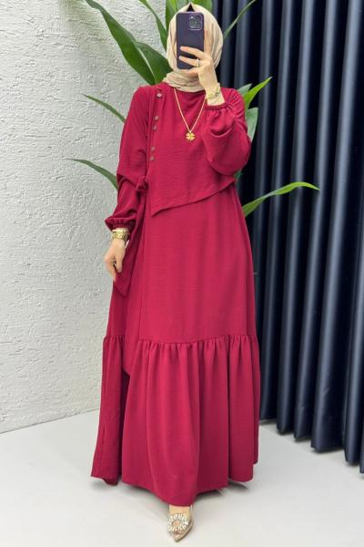 Bordo Aycan Elbise Tesettür Giyim