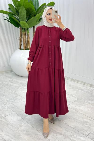 Bordo Dantelli Elbise Tesettür Giyim