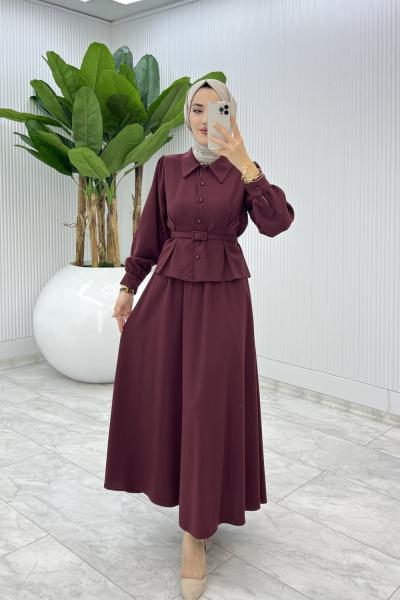 Bordo Eftelya Etek Takım Tesettür Giyim