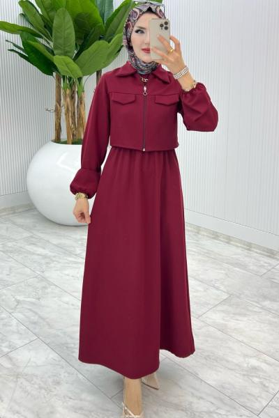 Bordo Oylat Elbise Tesettür Giyim