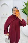 Bordo Premıum Atkılı Triko Takım Tesettür Giyim