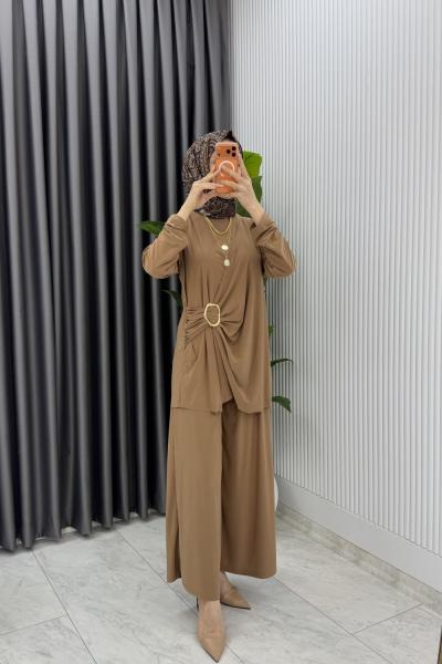Camel Figen Pantolon Takım Tesettür Giyim