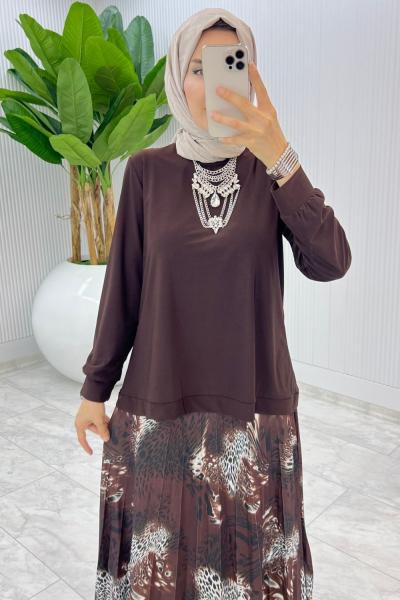 Kahve Gökyüzü Etek Takım Tesettür Giyim