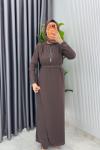 Kahve Kemerli Nalan Tulum Elbise Tesettür Giyim