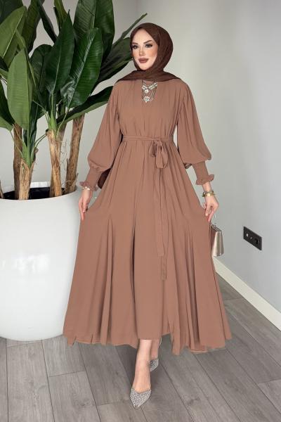 Kahve Meşk Abaya Takım Tesettür Giyim