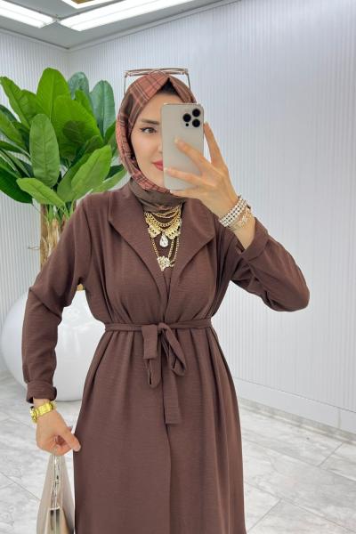 Kahve Premium Üçlü Derin Takım Tesettür Giyim