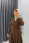 Kahve Premium Hülya Ferace Elbise Tesettür Giyim