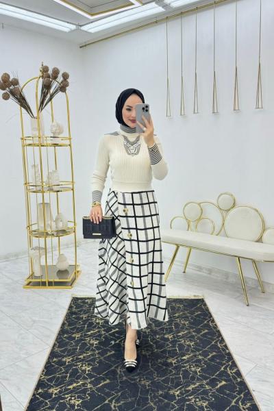 Krem Ekose Triko Takım Tesettür Giyim