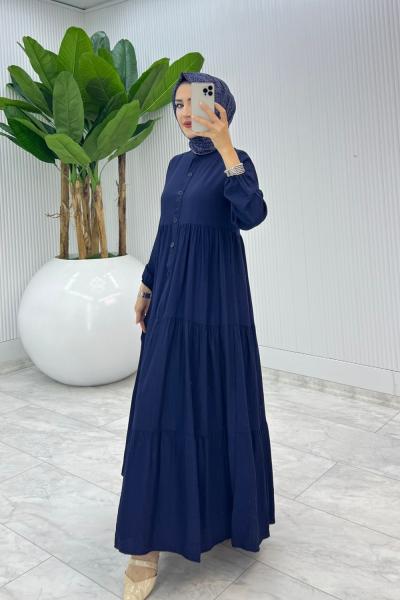 Lacivert Çilek Elbise Tesettür Giyim