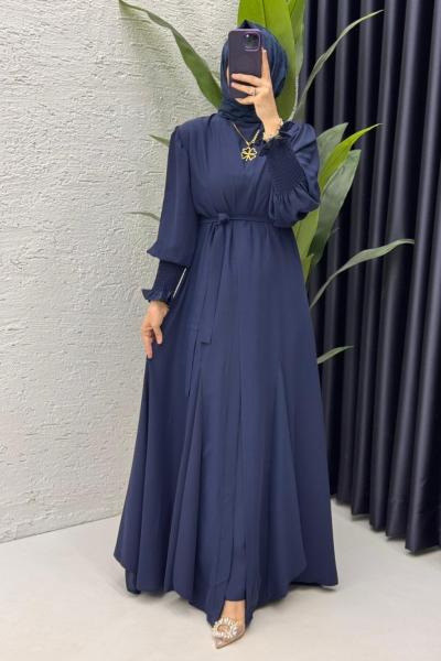 Lacivert  Mihra  Abaya Takım Tesettür Giyim