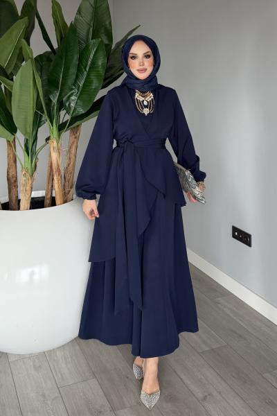 Lacivert Cevher Pantolon Takım Tesettür Giyim