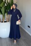 Lacivert Meşk Abaya Takım Tesettür Giyim