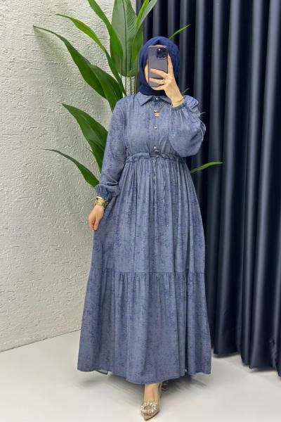 Lacivert Premium Zerre Elbise Tesettür Giyim