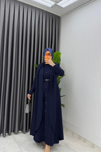 Lacivert Premium Pera Elbise Ferace Tesettür Giyim