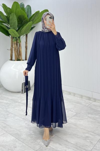 Lacivert Uçuş Uçuş Elbise Tesettür Giyim