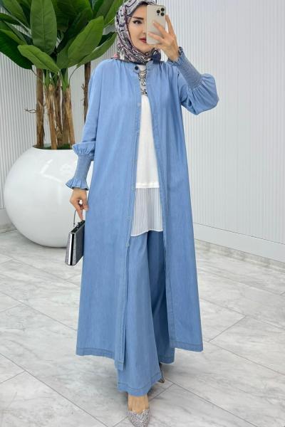 Mavi Mısra Kot Takım Tesettür Giyim