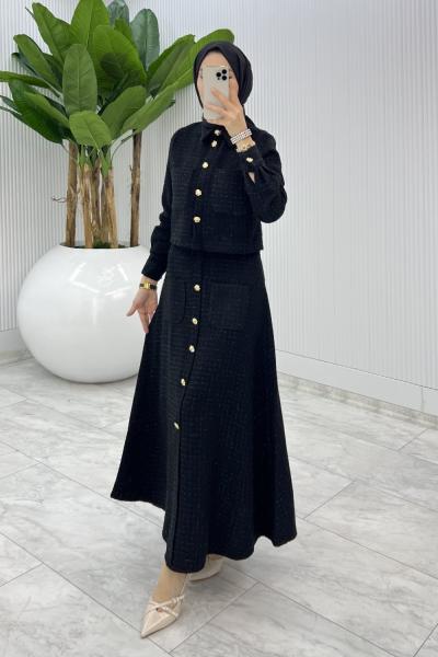 Siyah  Gönül Channel Etek Takım