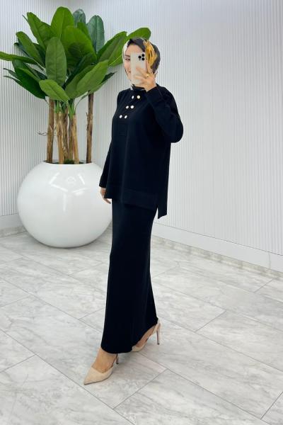 Siyah  Premium Asiye  Triko Etek Takım