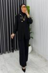 Siyah Premium Kemerli Gözde Takım Tesettür Giyim