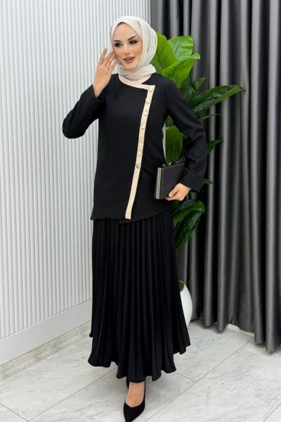 Siyah Rabia Etek Takım Tesettür Giyim