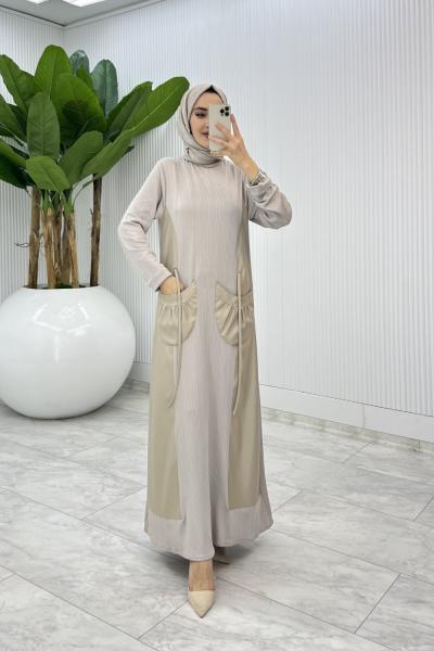 Taş Aysa Deri Cepli Elbise Tesettür Giyim