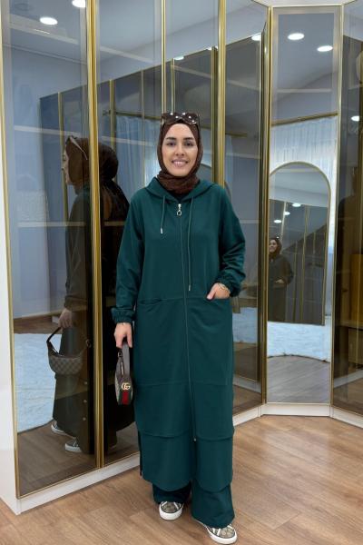 Aller Detaylı Kapüşonlu İkili Takım Zümrüt