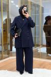 Bağcık Detaylı Ceket Takım Lacivert