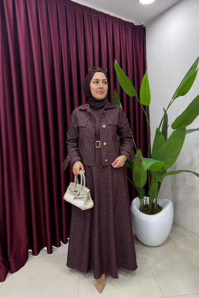 Ceketli Kot Elbise Mürdüm