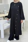 Çubuk Düğme Detaylı Takım Siyah