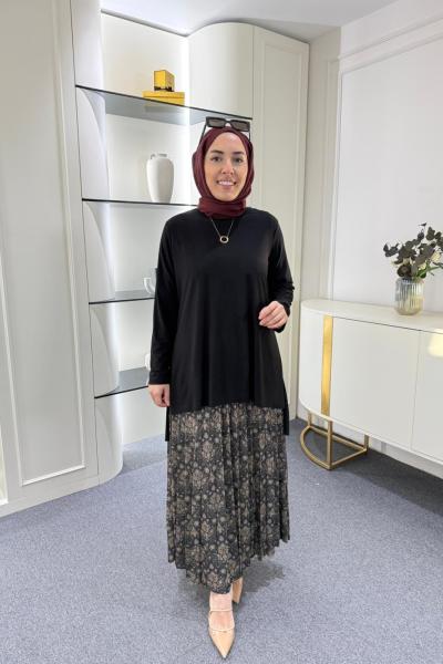 Etnik Desen Tilda Etekli Takım Siyah