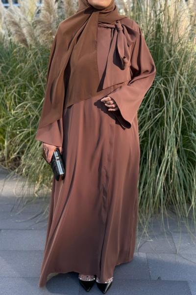 Fular Bağlamalı Abaya  Kahverengi