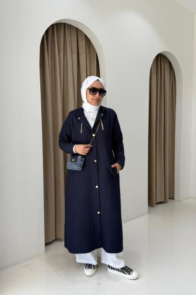 Kapüşonlu Capitone Mont Lacivert