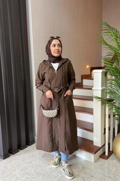 Kapüşonlu Cupra Kap Kahverengi