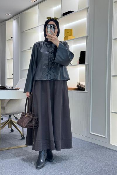 Kısa Deri Ceket  Siyah