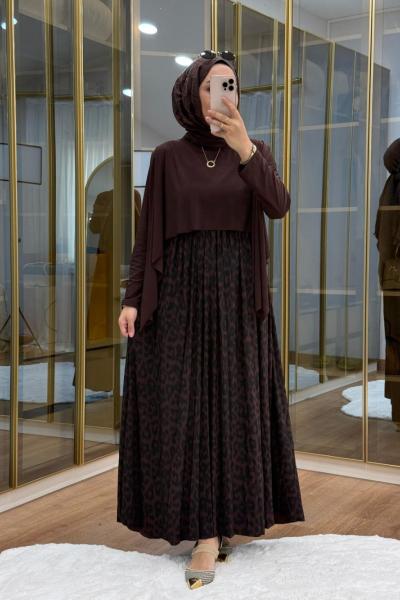 Leopar Desen  Tilda Elbise Kahverengi