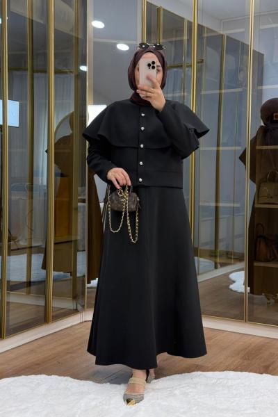 Pelerinli Scuba Etekli Takım  Siyah