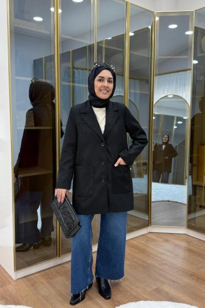 SÜET BLAZER CEKET Siyah