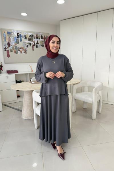 Yandan Büzgülü Oysho Etekli Takım Füme