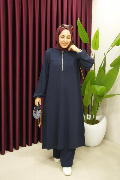 Yandan Yırtmaçlı Fermuar Detaylı Oysho Takım  Lacivert