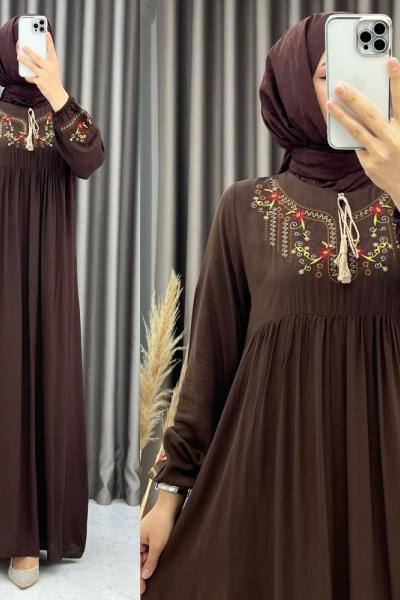 3460 Meliha Elbise Kahverengi