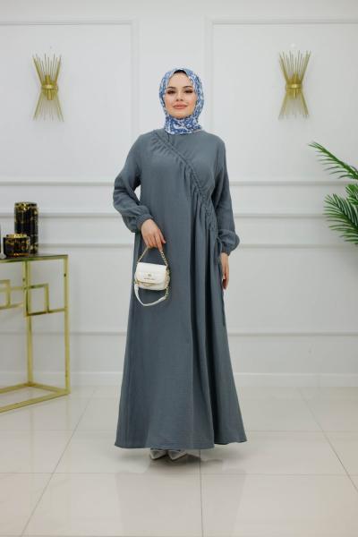 BANU MÜLİN BÜZGÜLÜ ELBİSE-ANTRASİT