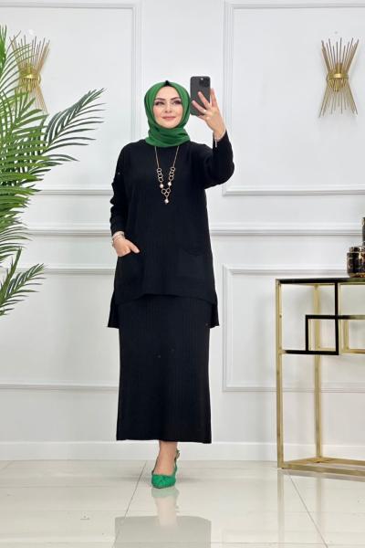 DEMET ETEKLİ TRİKO TAKIM-SİYAH