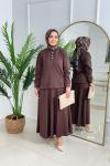 GÜLCAN ETEKLİ TAKIM - KAHVERENGİ