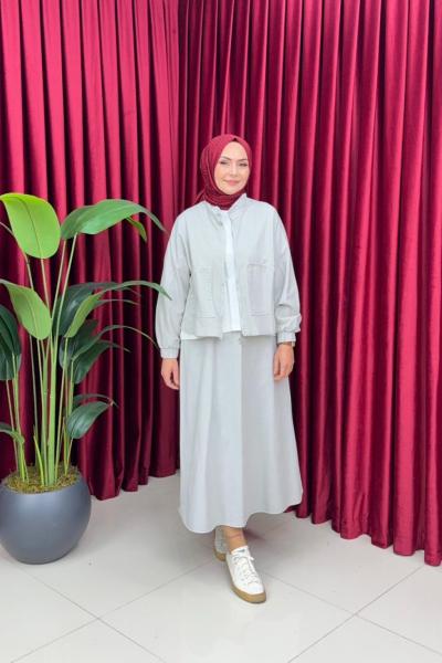 HİRA ETEKLİ TAKIM - GRİ