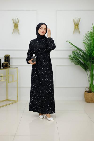 NEHİR ELBİSE -SİYAH PUANTİYELİ