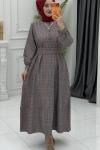 Ekose Elbise Gri